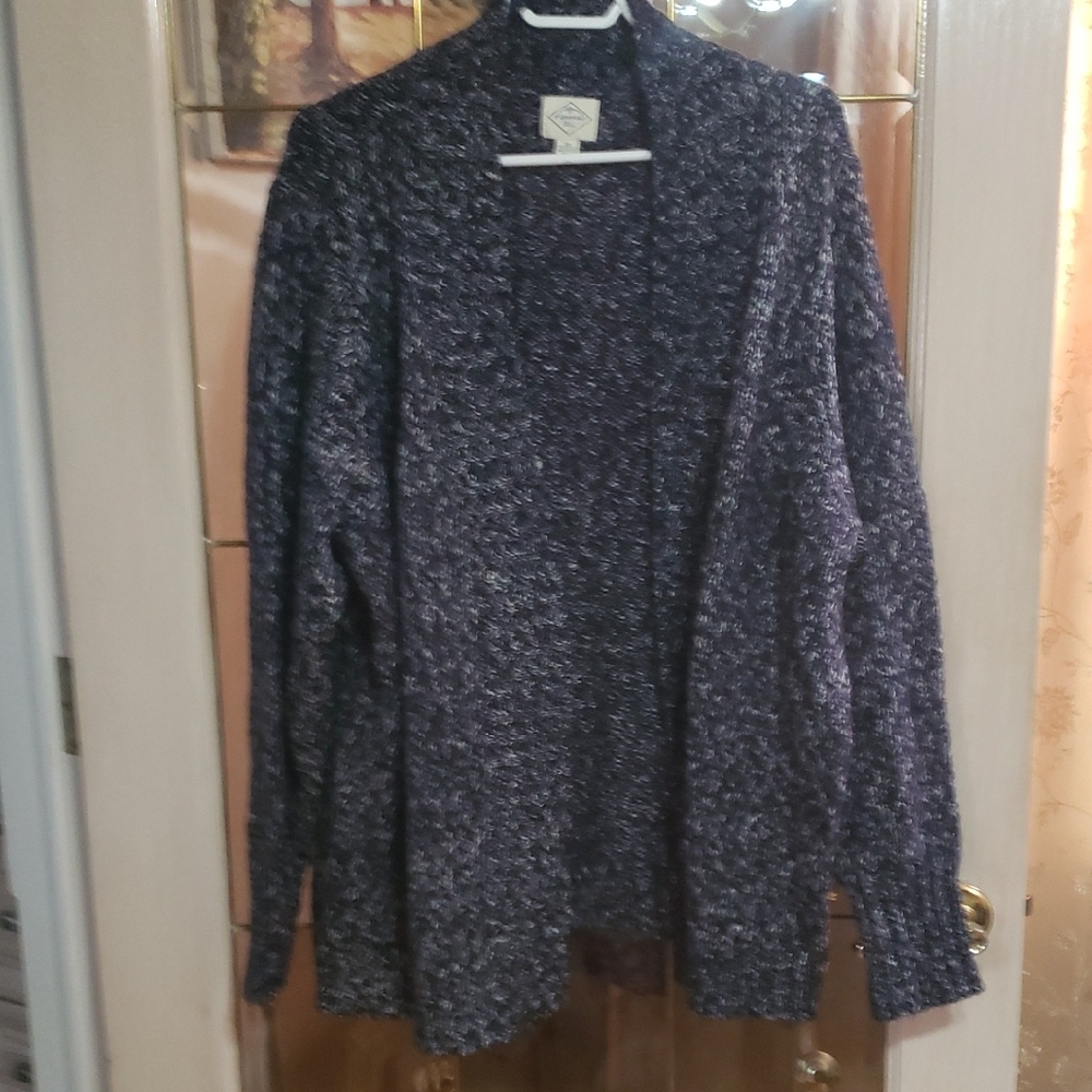 St Johns Bay Women 3X Open Front Knit Cardigan Sweater Blue Acrylic Cotton Blend